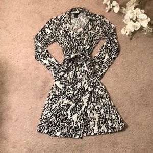 White + black leopard print wrap dress + collar